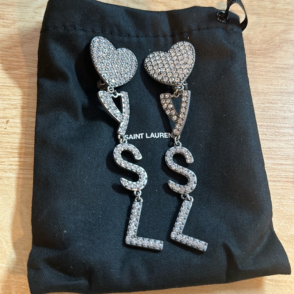 saint laurent opyum crystal heart earrings